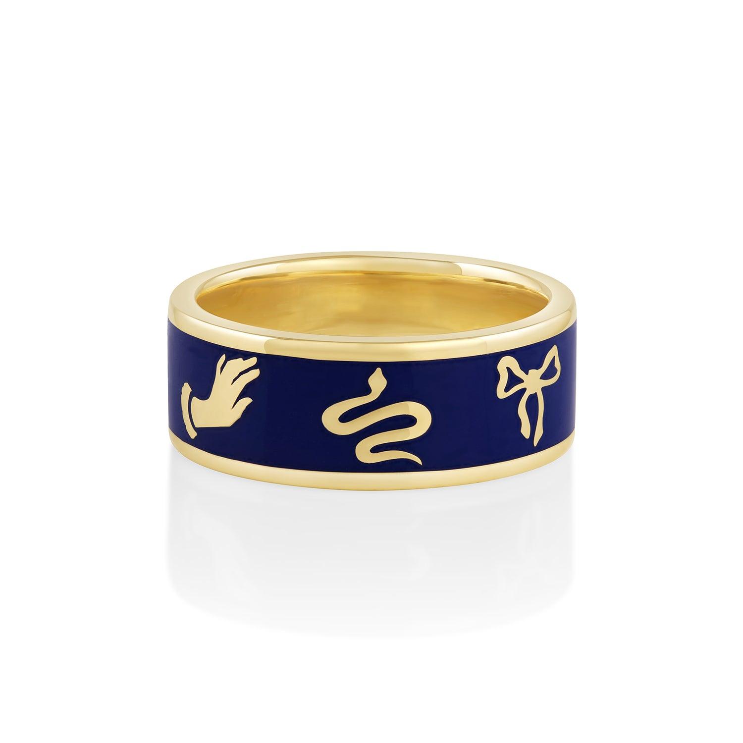 Blue enamel ring on sale with name