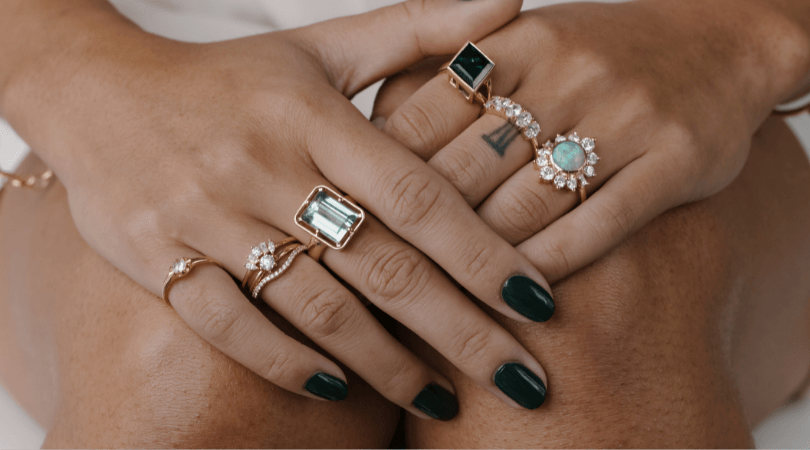 close up of woman's hands with Marrow Fine rings