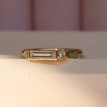 0.15ct Diamond and Peridot Linear Ring flat lay