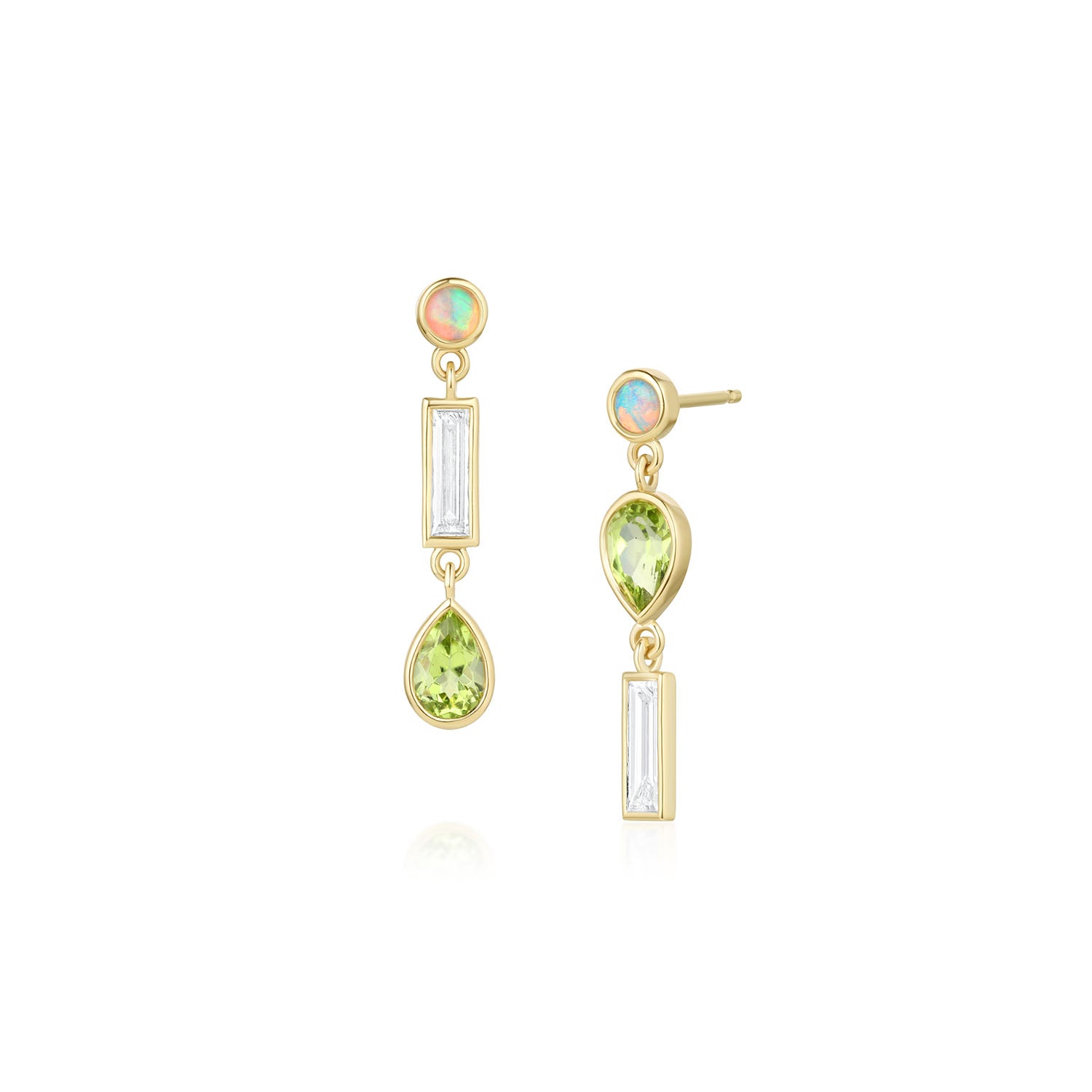 0.35tcw Diamond, 0.94tcw Peridot and Opal Earrings [front view]