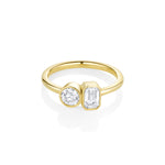 0.46ct Emerald Cut & 0.42ct Old Euro Diamond Toi et Moi Ring [Yellow gold]