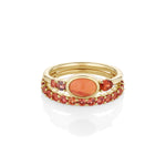 0.49ct Mexican Fire Opal and Sapphire Linear Ring with Sapphire Laurel Band [front flat lay]