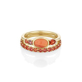 0.49ct Mexican Fire Opal and Sapphire Linear Ring with Sapphire Laurel Band [front flat lay]