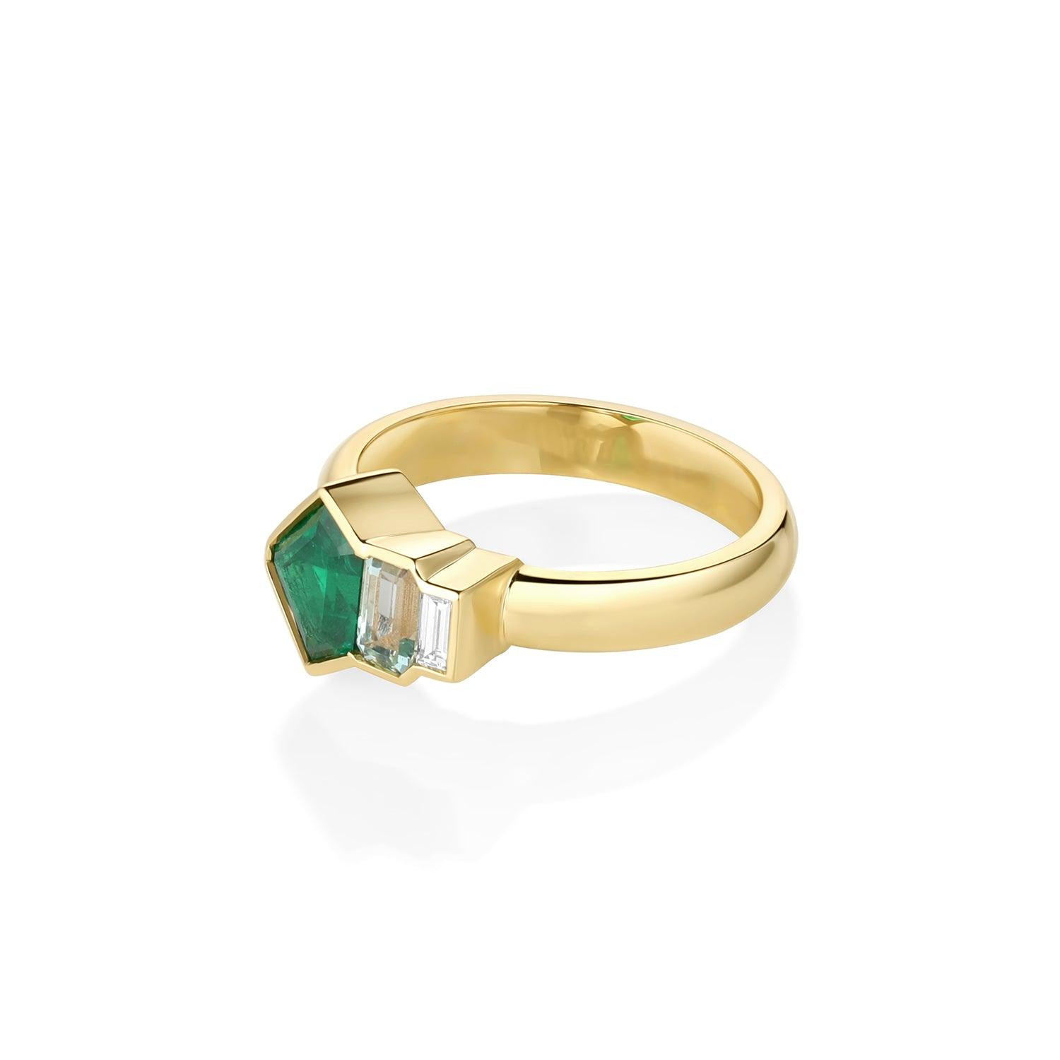 0.86ct Emerald and Diamond Linear Band - Marrow Fine