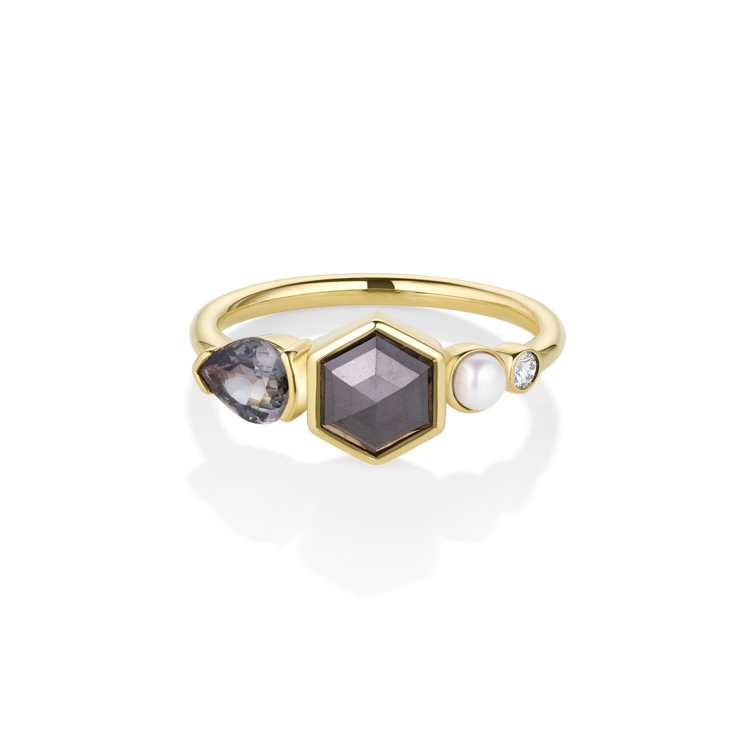 0.98ct Black Diamond Hex and Sapphire Linear Band - Marrow Fine