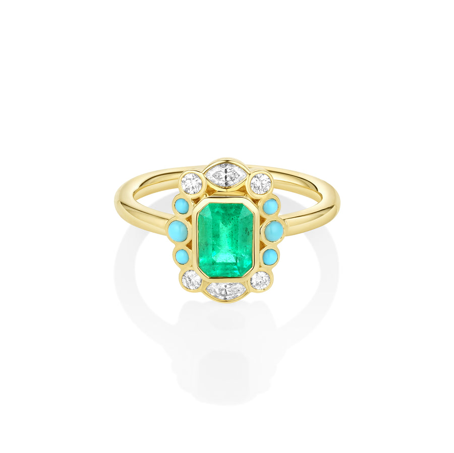 1.04ct Emerald, Turquoise and Diamond Petals Ring [Yellow Gold]
