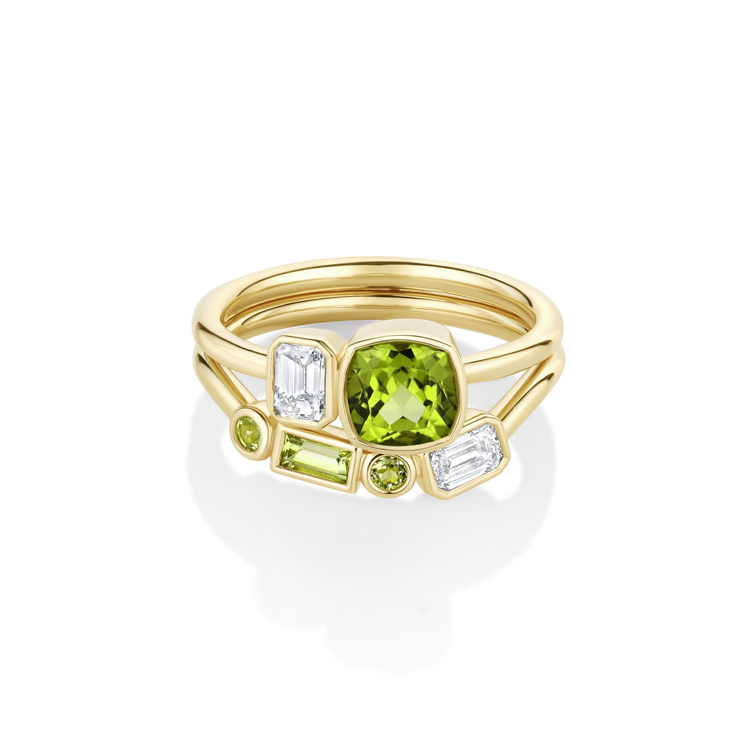 1.10ct Peridot and Diamond Toi et Moi with Tracer Band [front flat lay]