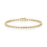 1.86tcw Dark Reddish-Orange Sapphire Tennis Bracelet [front view flat lay]