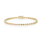 1.86tcw Dark Reddish-Orange Sapphire Tennis Bracelet [front view flat lay]