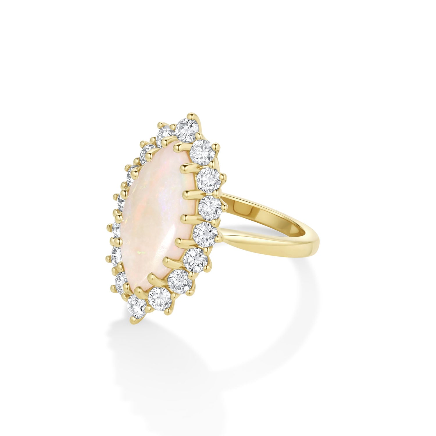 1.99ct Opal and Diamond Marquise Petal Ring side view