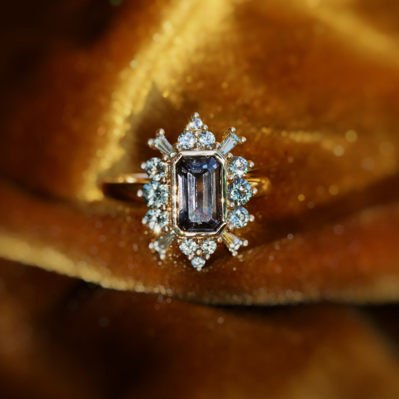 2.04ct Spinel and Sapphire Ballerina Ring flat lay