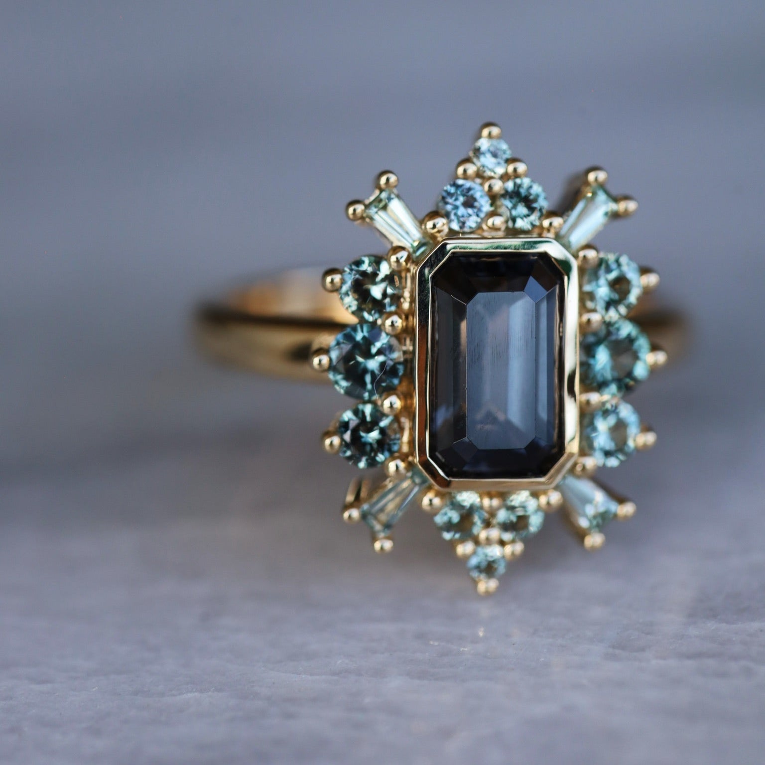 2.04ct Spinel and Sapphire Ballerina Ring flat lay