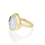 2.75ct Opal, Diamond and Montana Sapphire Bezel Ring