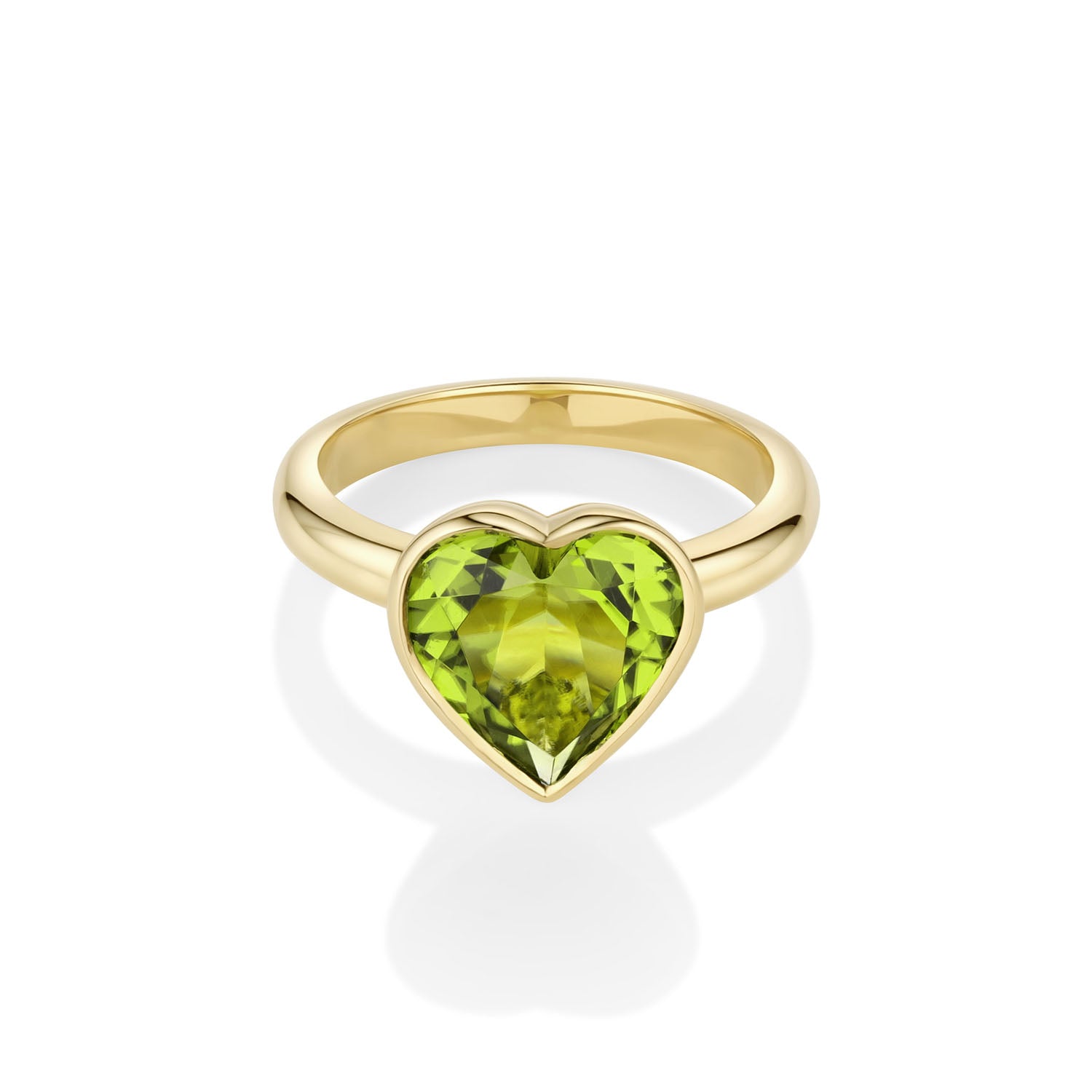 3.44ct Peridot Bezel Heart Ring [front flat lay]