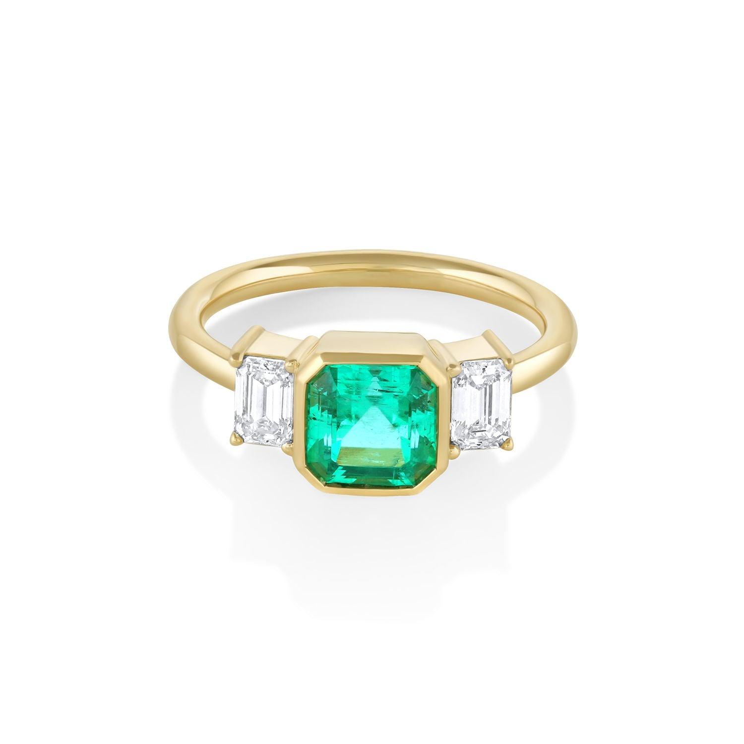 1.44ct Emerald & White Diamond Three-stone Ring - Marrow Fine