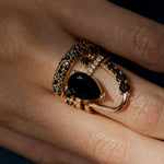 Black Diamond Lucy Wave Band close up on hand, styled with other Marrow Fine rings