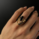 Close up of Black Onyx Noelle Ring stacked on hand