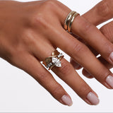 White Diamond Cosmic Light Open Shank Band styled on close up of hand 