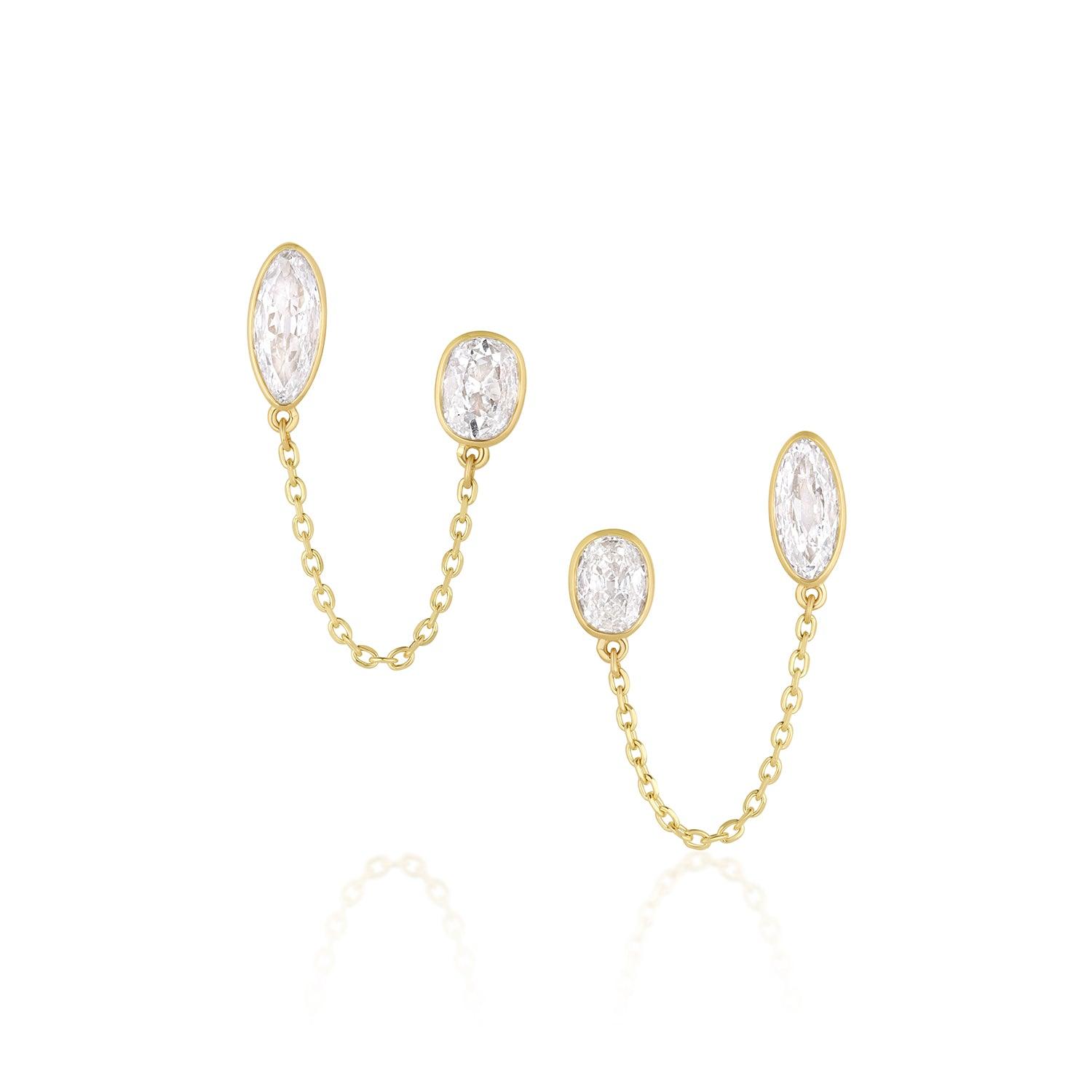 Diamond Duo Chain Earrings - Marrow Fine