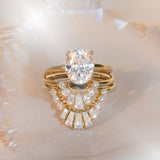 Flat lay of White Diamond Gemma Ballerina Ring and White Diamond Sasha Ballerina Band