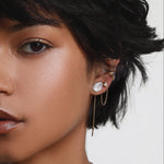 Close up of Organic Pearl Chain Studs on ear