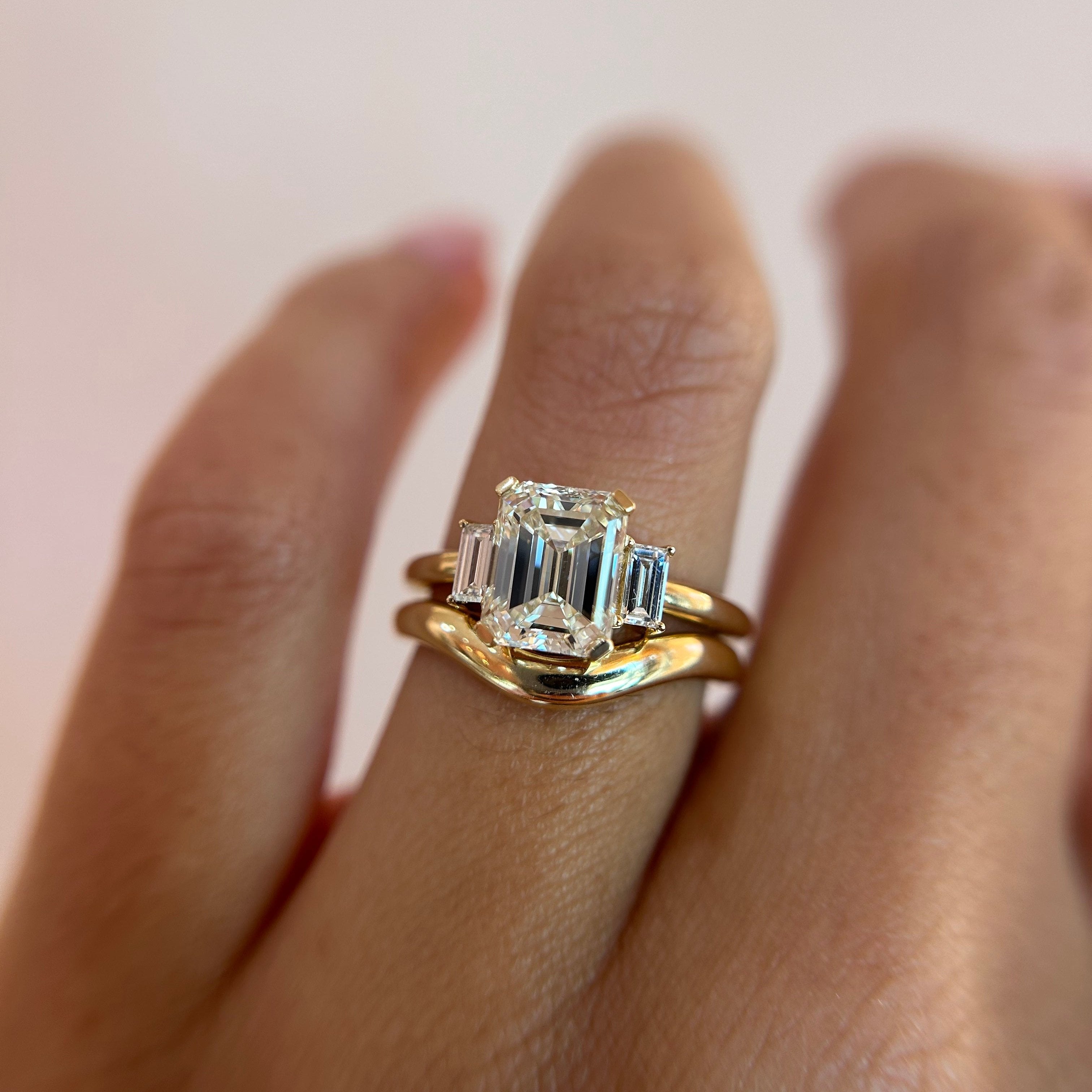 2.00ct Emerald Cut Diamond and Baguette Three Stone Ring [on hand]