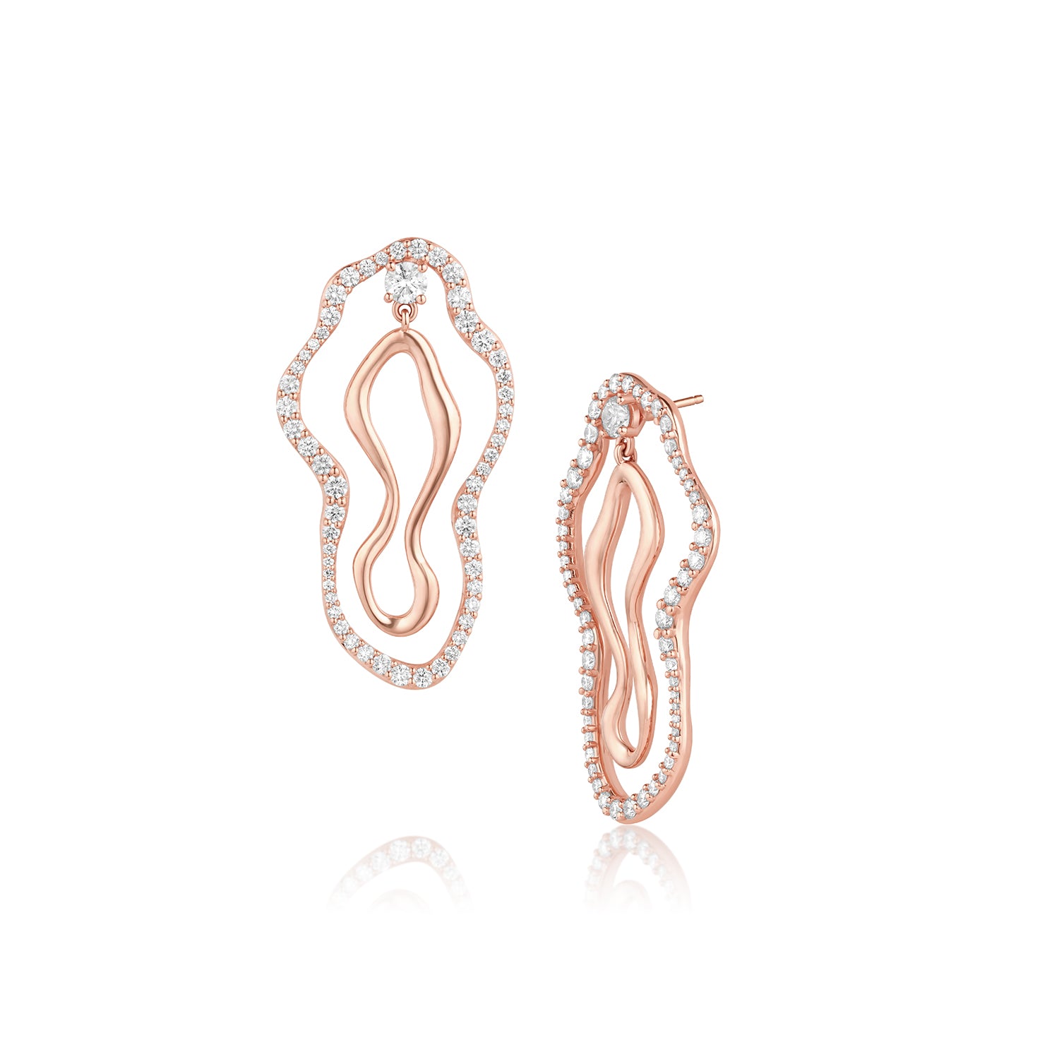 Large White Diamond Sculptural Freeform Earrings [rose gold]