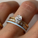 UGC of Something Blue Enamel Band stacked on hand with other Marrow Fine rings