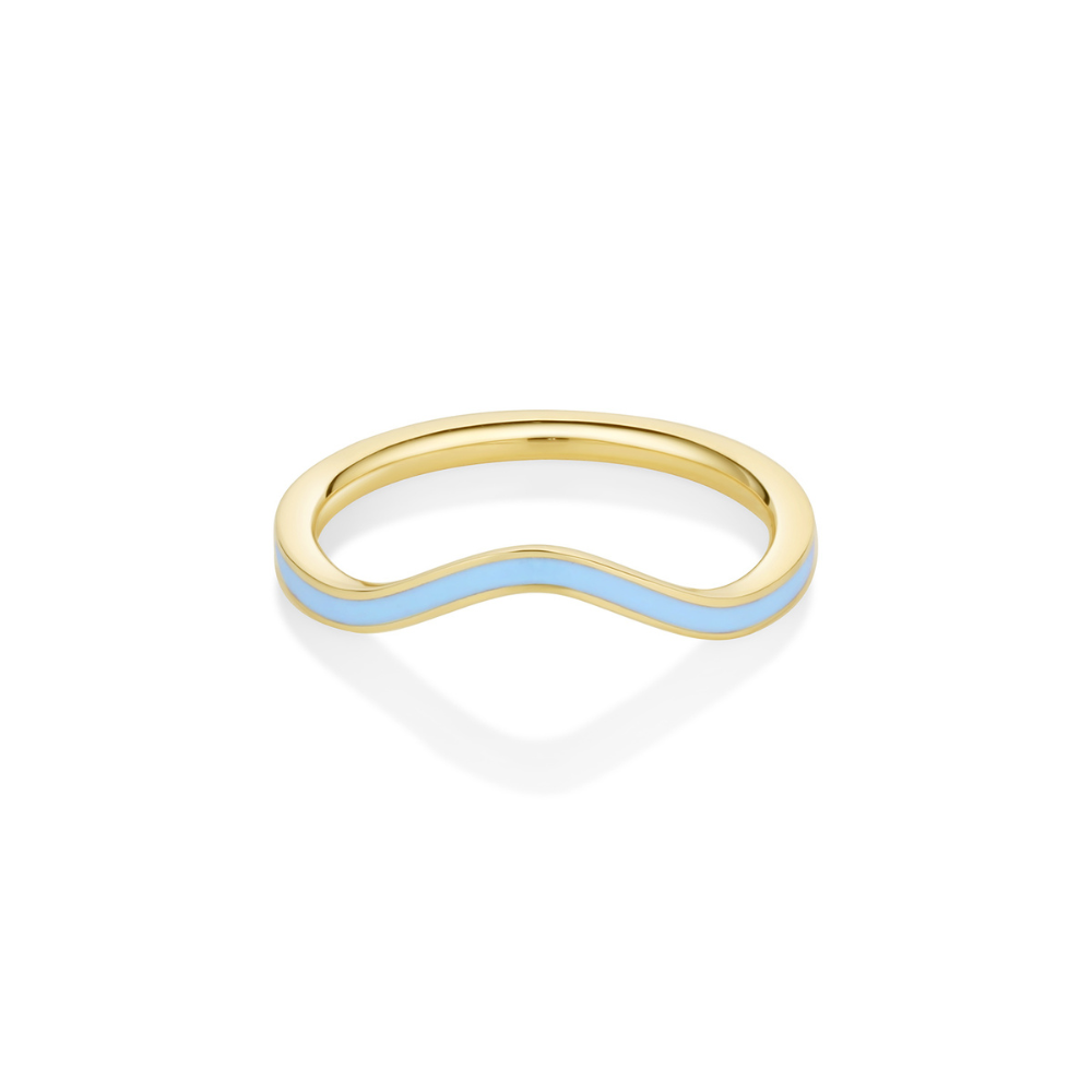 Something Blue Enamel Wave Band [Yellow Gold]