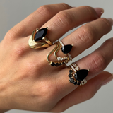 Mini Sweet Melissa Black Onyx Ring stacked on hand with multiple Marrow Fine rings