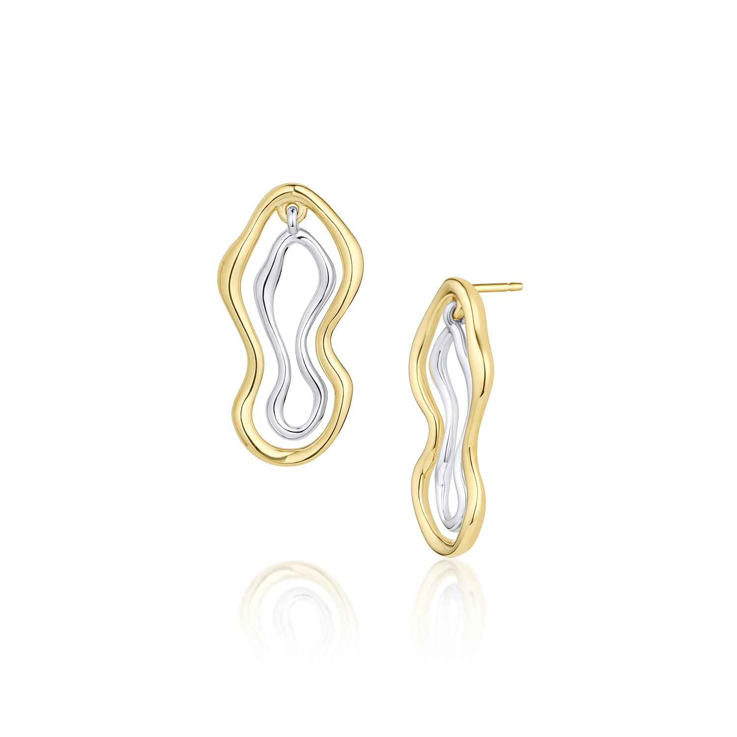 Two Tone Sculptural Freeform Earrings [Yellow Gold]