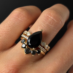 close up of Sweet Melissa Black Onyx Ring stacked on hand