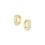 White Diamond Abstract Bezel Huggie Earrings [yellow gold]