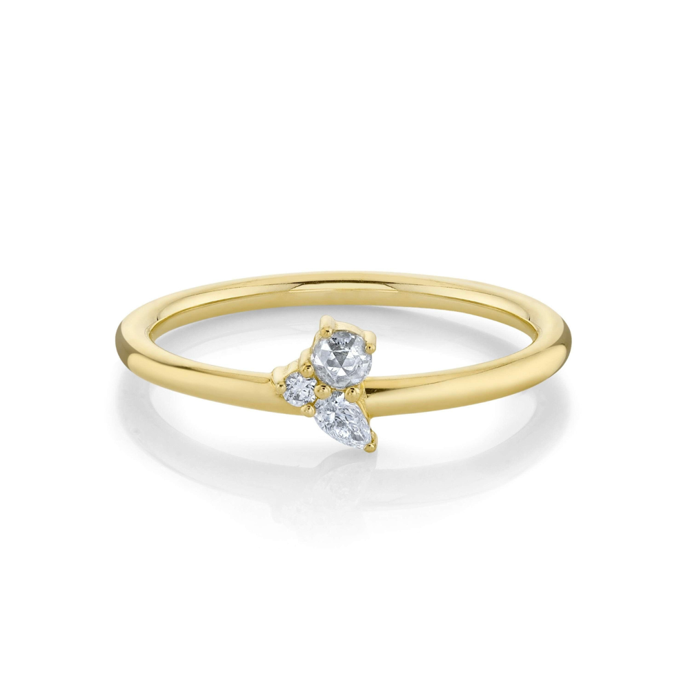 Marrow Fine Jewelry White Diamond Three Stone Mini Cluster Engagement And Stacking Ring [Yellow Gold]