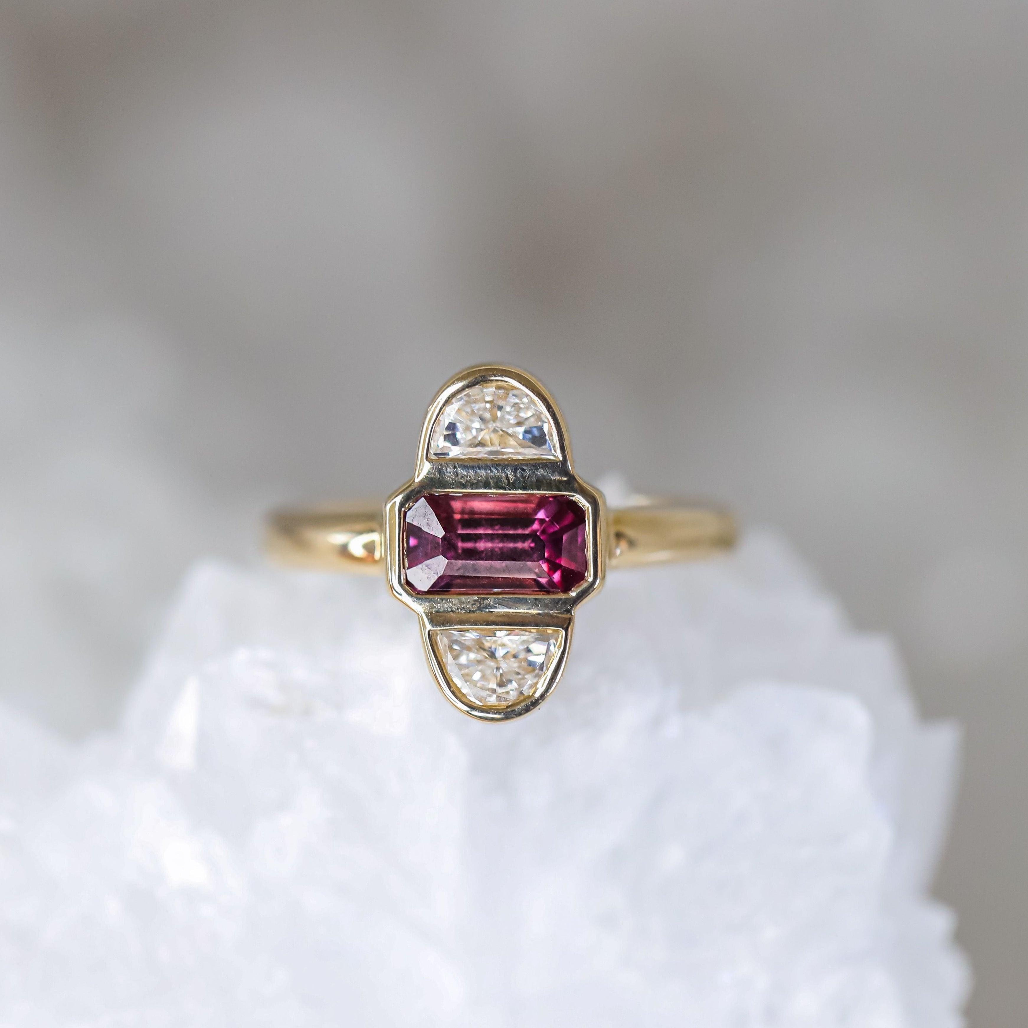 1.24ct Ruby & Half Moon Diamond Ring - Marrow Fine