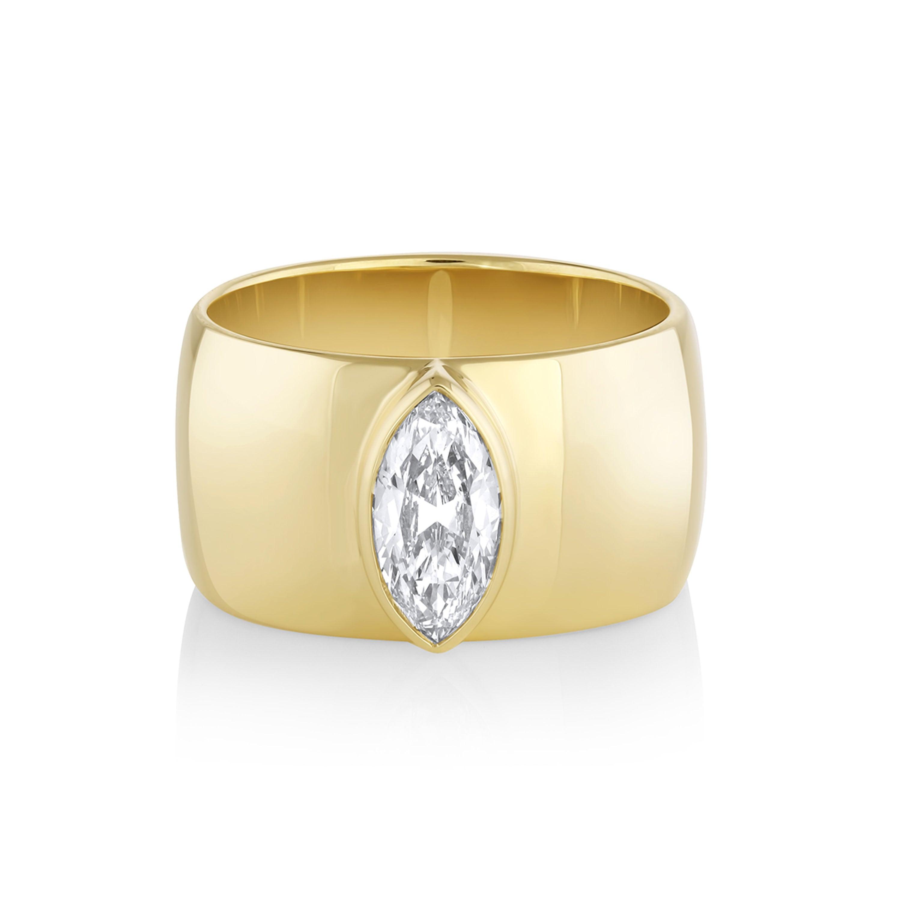 Marrow Fine Jewelry White Diamond Moval Cigar Engagement Ring [Yellow Gold]