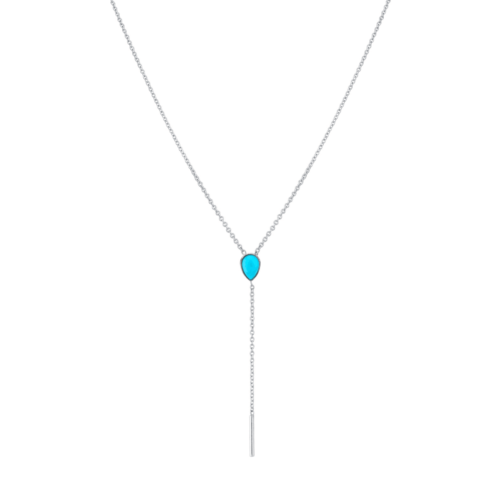 Marrow Fine Jewelry Turquoise Lariat With Solid Gold Dainty Chain [White Gold]