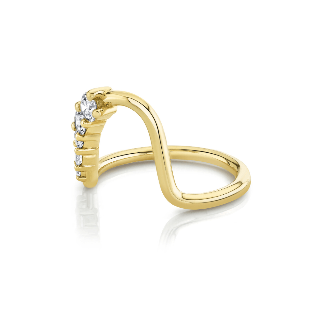 Marrow Fine Jewelry White Diamond Wave Wedding And Stacking Band [Yellow Gold]