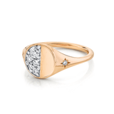 Marrow Fine Jewelry Quarter Moon Phase White Diamond Signet Ring With Stars [Rose Gold]