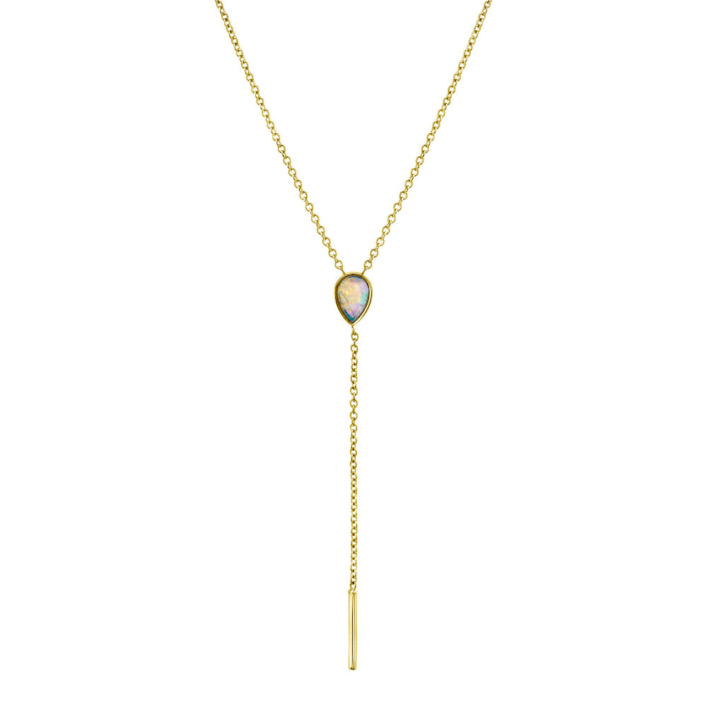 Marrow Fine Jewelry Opal Pear Lariat Solid Gold Chain Necklace [Yellow Gold]