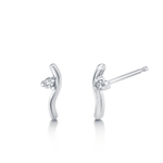 Marrow Fine Jewelry Small Solid Gold Squggle Stud Earrings With White Diamond Accent [White Gold]