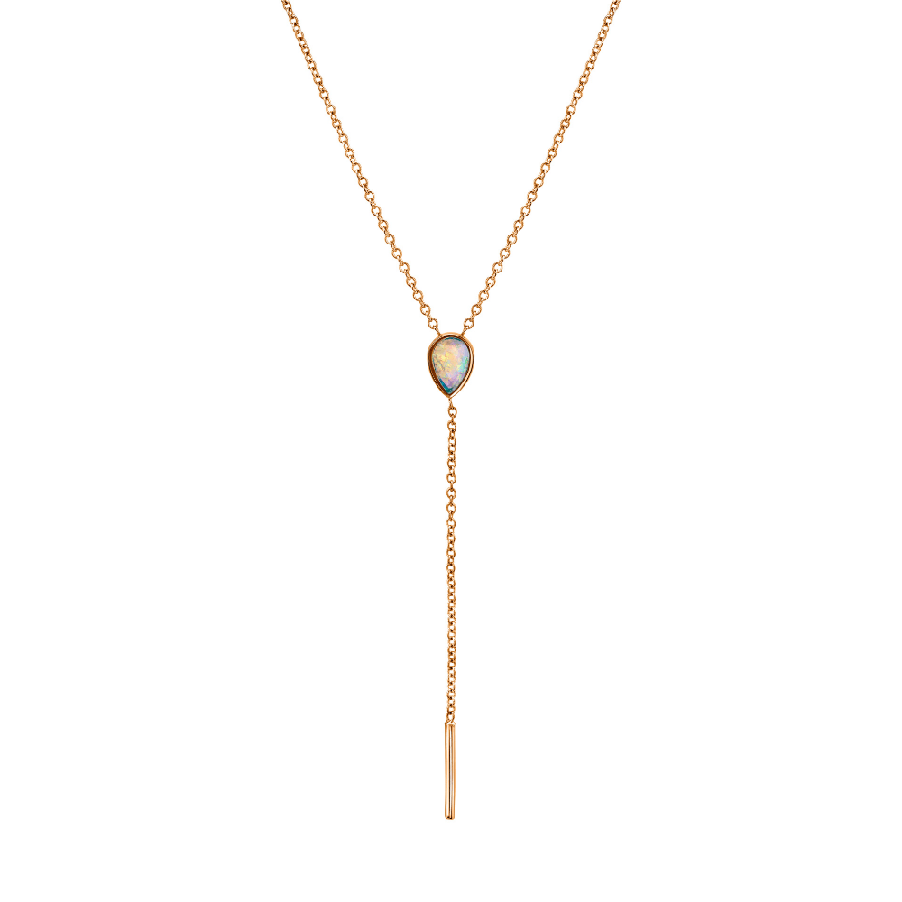 Marrow Fine Jewelry Opal Pear Lariat Solid Gold Chain Necklace [Rose Gold]