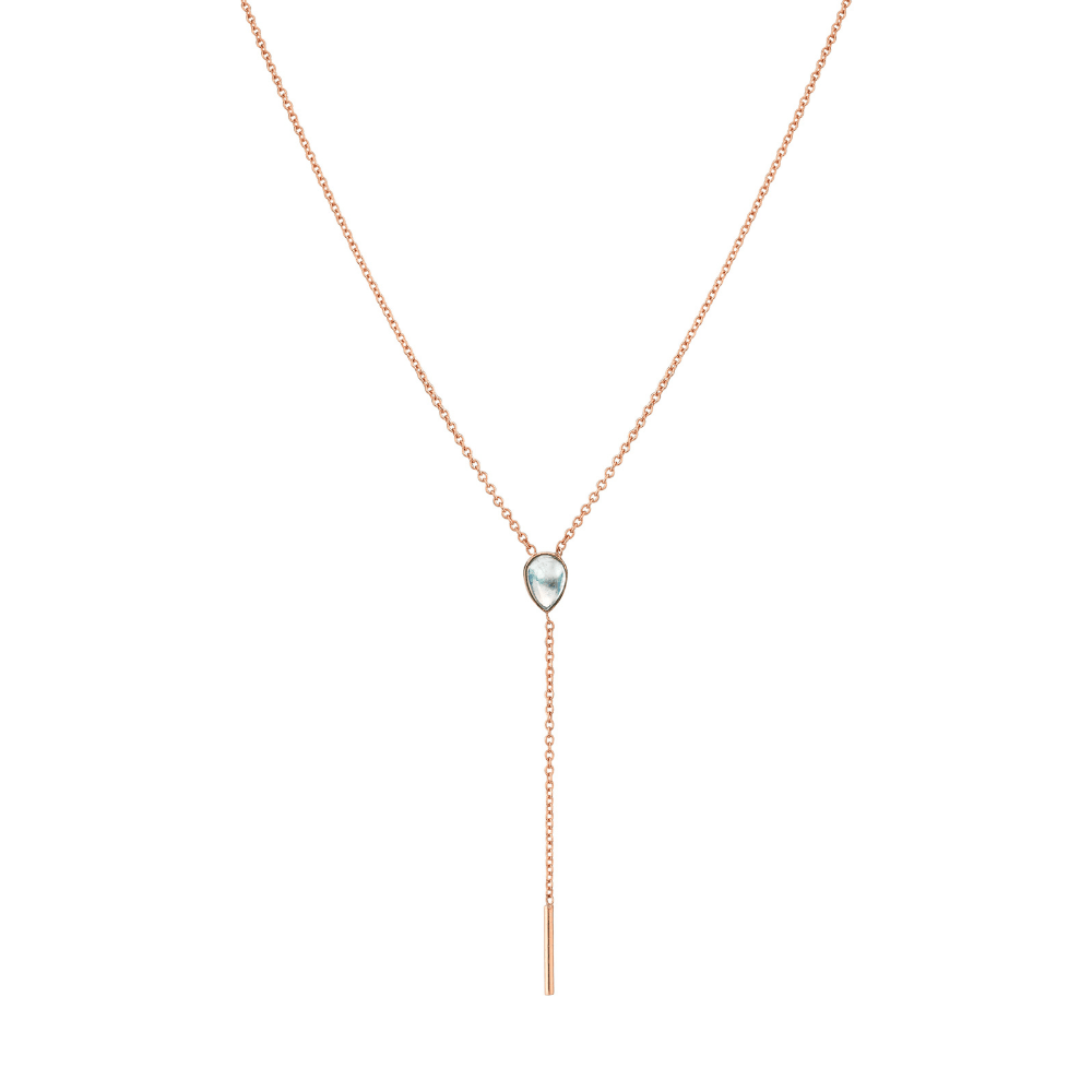 Marrow Fine Jewelry Moonstone Stillwater Lariat Solid Gold Chain Necklace [Rose Gold]