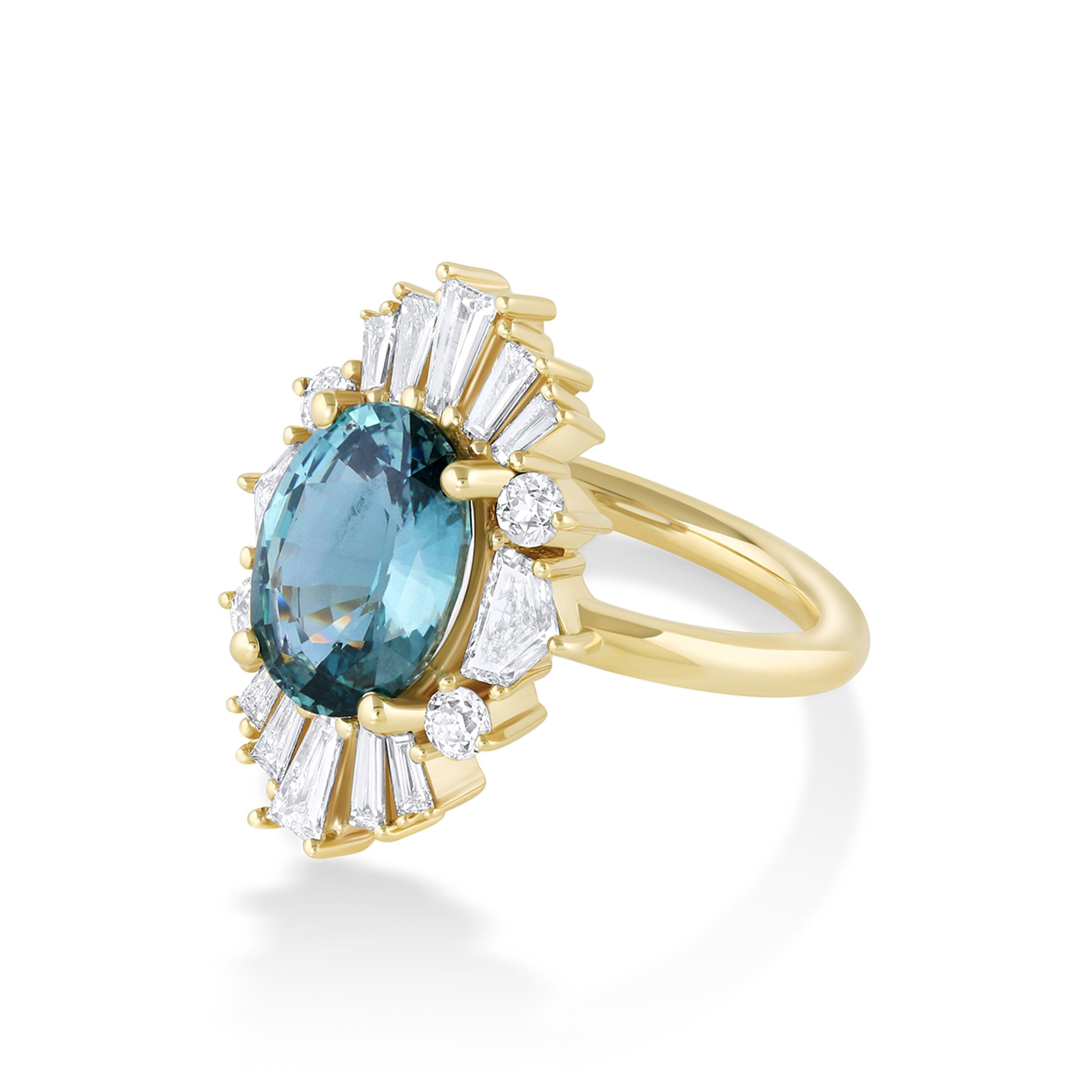 Marrow Fine Jewelry 4.01ct Teal Sapphire Ballerina Ring [Yellow Gold]