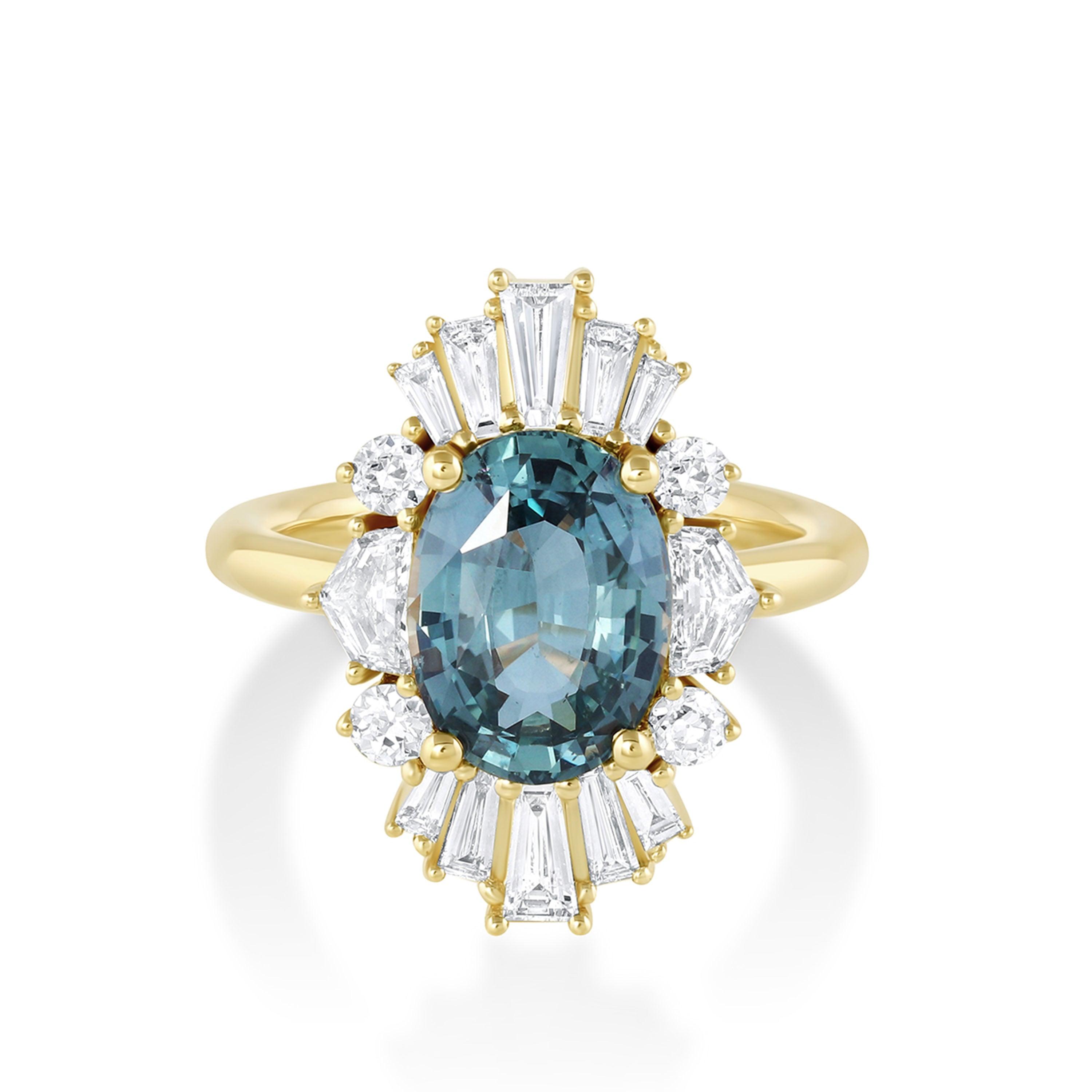 Marrow Fine Jewelry 4.01ct Teal Sapphire Ballerina Ring [Yellow Gold]