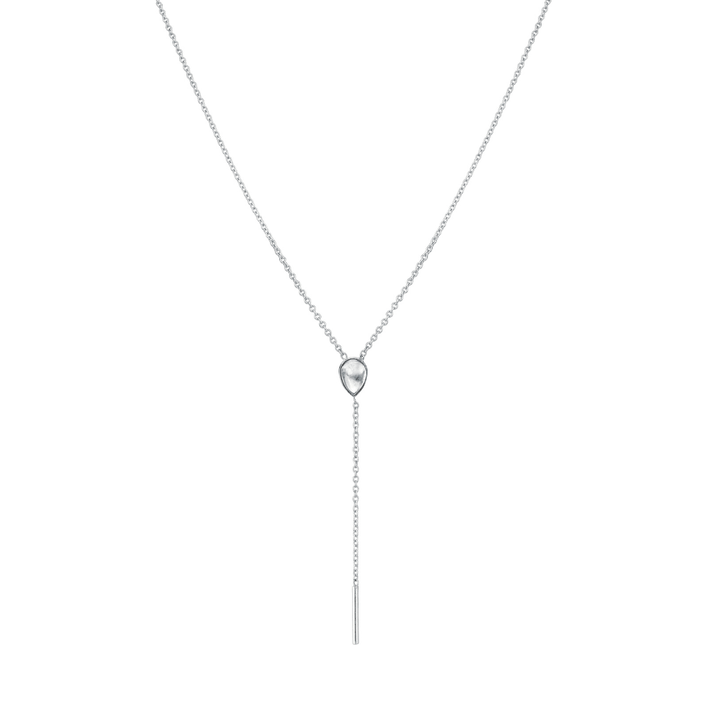 Marrow Fine Jewelry Moonstone Stillwater Lariat Solid Gold Chain Necklace [White Gold]