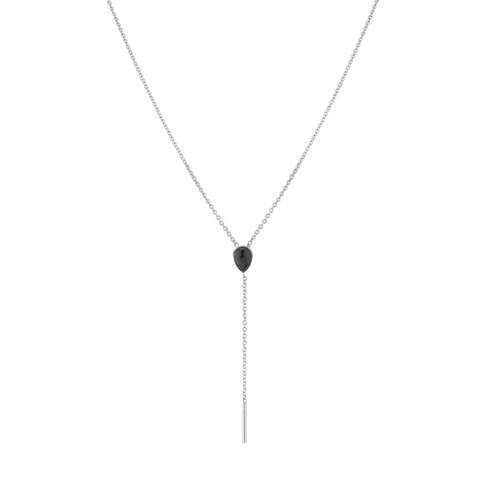 Marrow Fine Jewelry Black Onyx Pear Lairat Chain Necklace [White Gold]