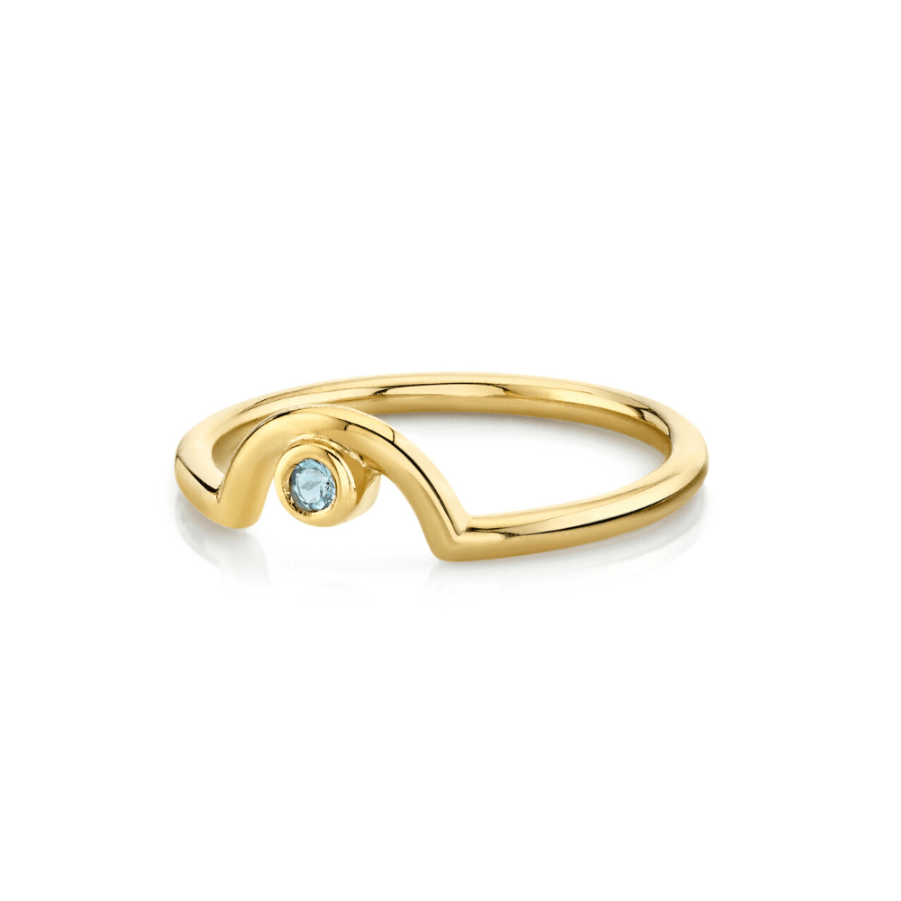 Marrow Fine Jewlery Aquamarine Blue  March Birthstone Arch Band [Yellow Gold]