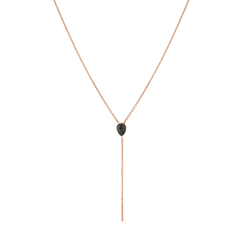 Marrow Fine Jewelry Black Onyx Pear Lairat Chain Necklace [Rose Gold]