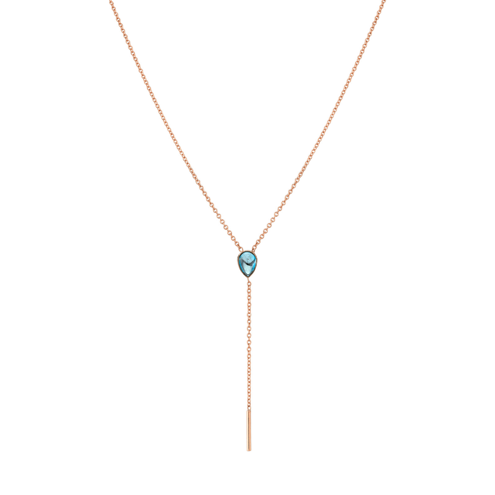 Marrow Fine Jewelry London Blue Topaz Oval Lariat Chain Necklace [Rose Gold]